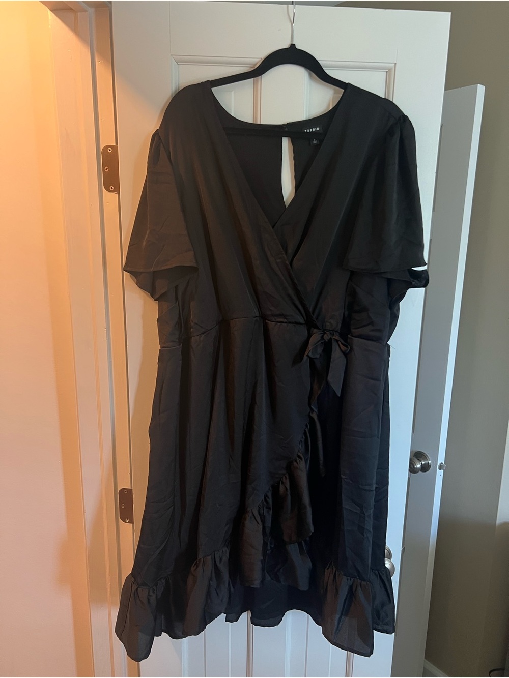torrid Black Wrap Midi Dress with Ruffle Hem and Tie